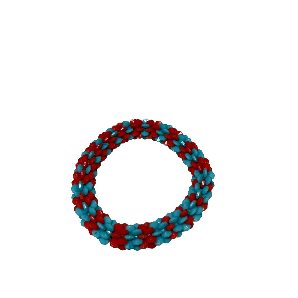 Red Turquoise Blue Beaded Stretch Bracelet‎ Woven Geometric Boho Bangle Jacks
